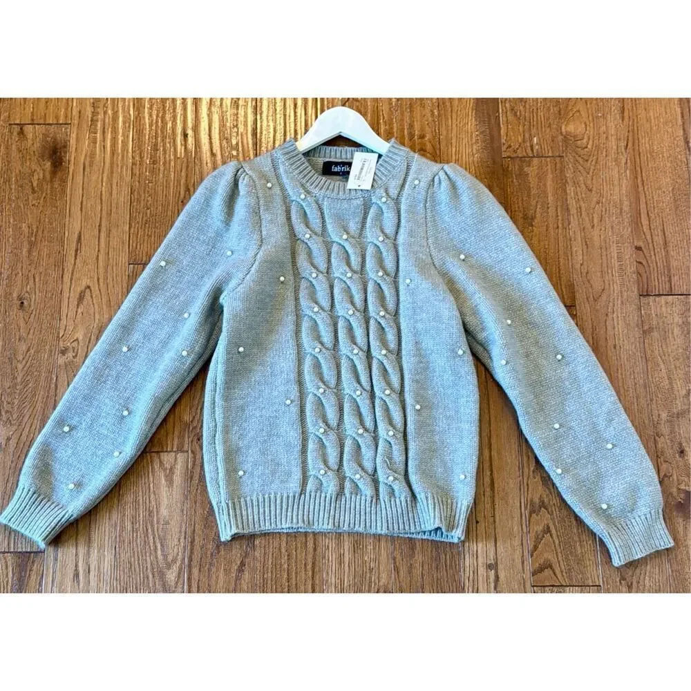 Fab’Rik NWT Lois grey cableknit pearl knit sweater small